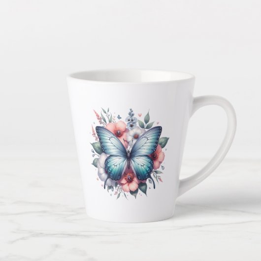 Levendige Vlinder Bloemenboeket Kunst-96283 Latte Mok (Rechts)