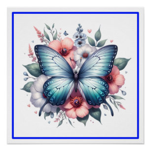 Levendige Vlinder Bloemenboeket Kunst-96283 Perfect Poster