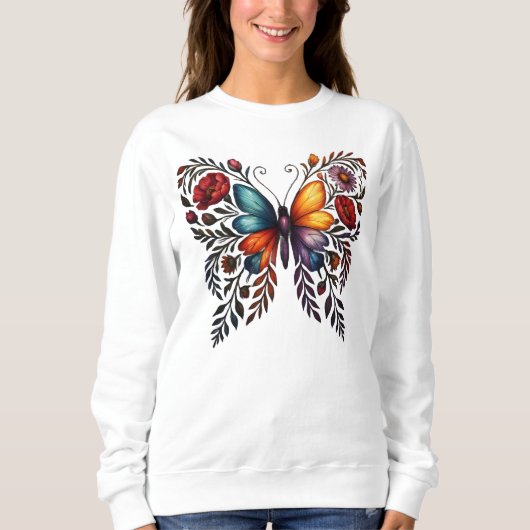 Levendige Vlinder Bloemige Kunst Dames Sweatshirt (Voorkant)