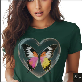 Levendige Vlinder Glanzende Hart Pop Art T-shirt