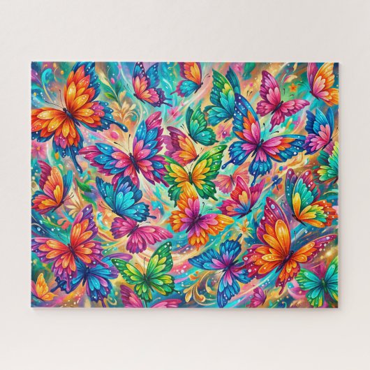 Levendige Vlinderdroomlandschap – Tropische Boho Legpuzzel (Horizontaal)