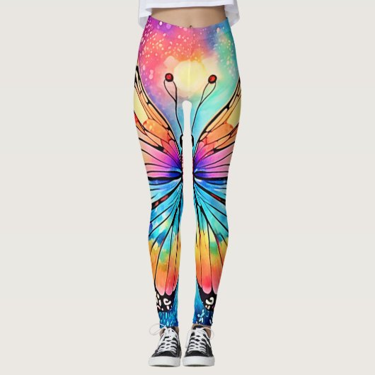 Levendige vlinderkunst leggings (Voorkant)
