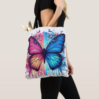 Levendige vlinderkunst: Verloopvleugels, bloemen Tote Bag