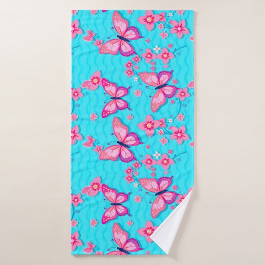 Levendige Vlinders en Bloemen Ontwerp Badhanddoek (Badhanddoek)