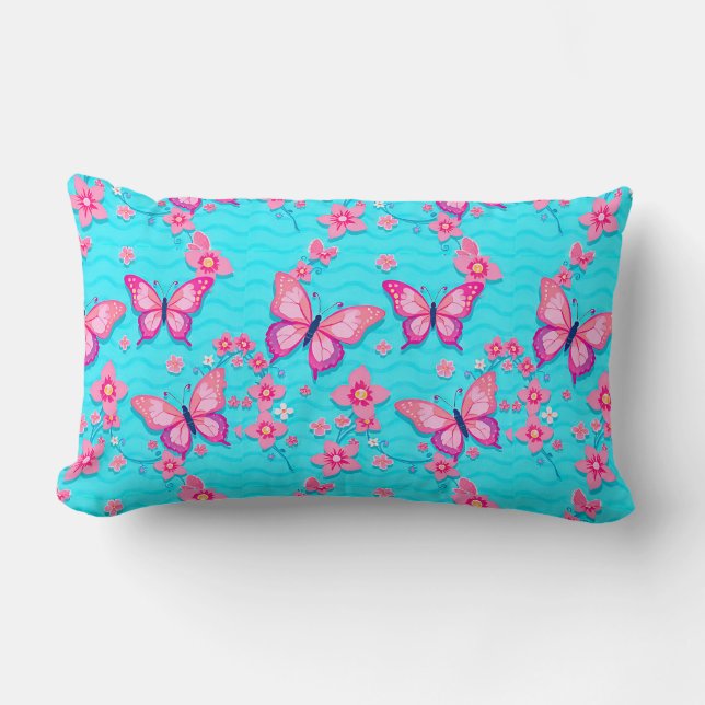 Levendige Vlinders en Bloemen Ontwerp Kussen (Voorkant)