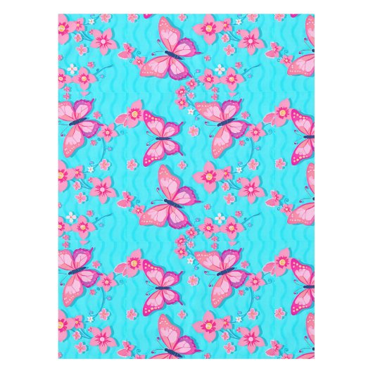 Levendige Vlinders en Bloemen Ontwerp Tafelkleed (Voorkant)
