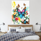 Levendige vlindertuin | Geïnspireerd voorjaarsontw Canvas Afdruk (Insitu (Slaapkamer))