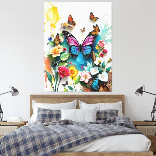 Levendige vlindertuin | Geïnspireerd voorjaarsontw Canvas Afdruk (Insitu (Slaapkamer))