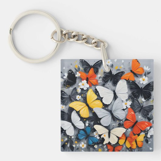 "Levendige vlucht: Acrylkleurige Vlinders Sleutelhanger (voorkant)