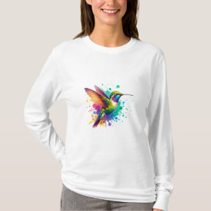 Levendige vlucht – Waterverf Kolibrie Explosie T-shirt