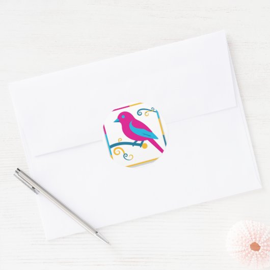 Levendige vogel silhouet grafische kunst ontwerp ronde sticker (Envelop)