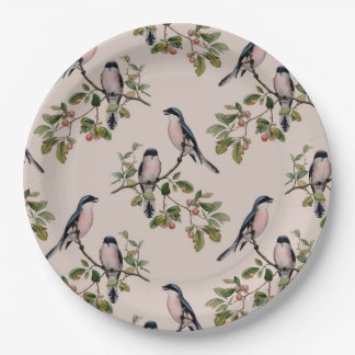 Levendige  vogelafdrukken papieren bordje