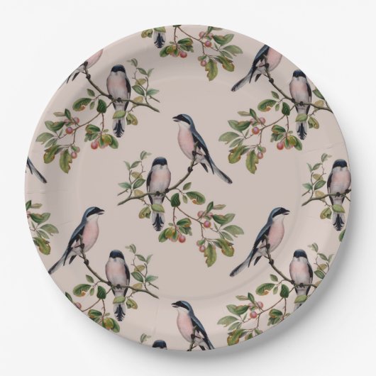 Levendige  vogelafdrukken papieren bordje (Voorkant)