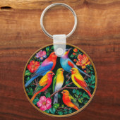 Levendige vogels neergestreken op bloeiende takken sleutelhanger (Achterkant)