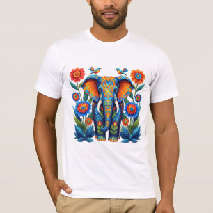 Levendige volks kunst olifant met bloementuin t-shirt