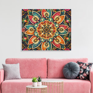 LEVENDIGE VOLKSKUNST FLORALE MANDALA CANVAS AFDRUK