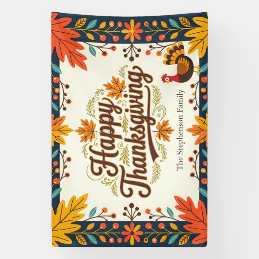  levendige volkskunst Happy Thanksgiving Spandoek (Verticaal)