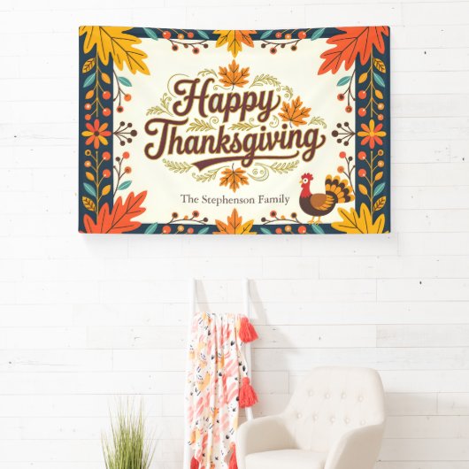  levendige volkskunst Happy Thanksgiving Spandoek (Insitu)