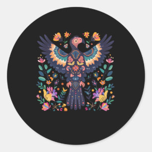 Levendige volkskunst illustratie van een kleurrijk ronde sticker