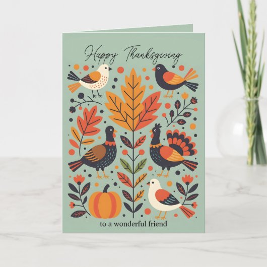 Levendige volkskunst Turkije Pompoen Herfst Thanks Kaart (Voorkant)