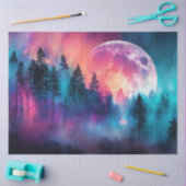 Levendige Volle Maan Rijst Over Een Bos Decoupage Tissuepapier (Craft)