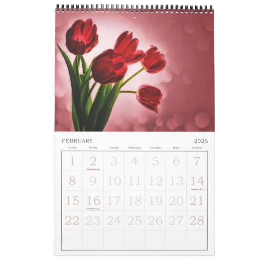 Levendige volledige lengte Tulp Tuin 12 maanden Kalender (Feb 2026)