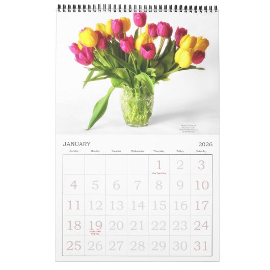 Levendige volledige lengte Tulp Tuin 12 maanden Kalender (Jan 2026)