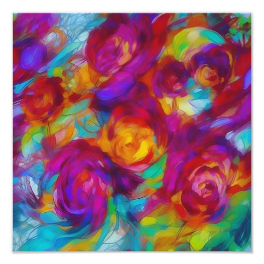 Levendige, vrolijke abstracte bloemen foto afdruk (Voorkant)