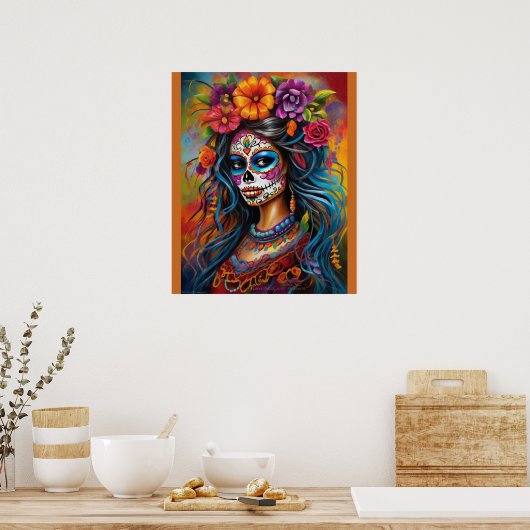 Levendige vrouw in suiker schedel make-up poster (Keuken)