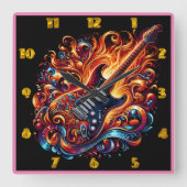 Levendige, vurige gitaar vierkante klok (Voorkant)