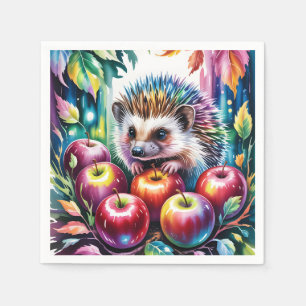 Levendige waterkleur egel met herfst appels servet