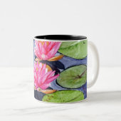Levendige waterlelies op een rustige vijver tweekleurige koffiemok (Voorkant rechts)