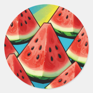 Levendige Watermeloen Schijven Pop Art Ronde Sticker