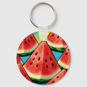 Levendige Watermeloen Schijven Pop Art Sleutelhanger