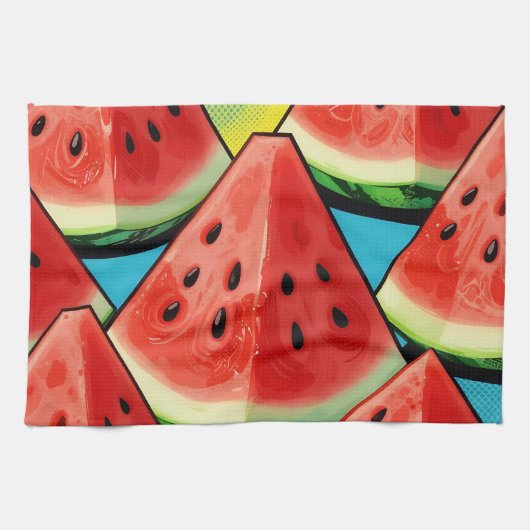 Levendige Watermeloen Schijven Pop Art Theedoek (Horizontaal)