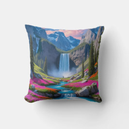 Levendige waterval en berglandschap kussen