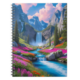 Levendige waterval en berglandschap notitieboek