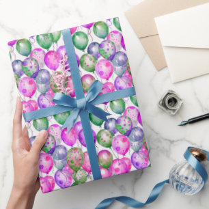 Levendige Waterverf Ballonnen Roze Paars Groen Cadeaupapier