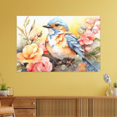 Levendige Waterverf Bird Floral Art Natuur geïnspi Canvas Afdruk (Insitu (Woonkamer))