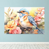 Levendige Waterverf Bird Floral Art Natuur geïnspi Canvas Afdruk (Insitu (Houten vloer))