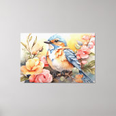 Levendige Waterverf Bird Floral Art Natuur geïnspi Canvas Afdruk (Voorkant)