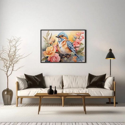 Levendige Waterverf Bird Floral Art Natuur geïnspi Poster