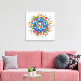 Levendige Waterverf Blauwe Bloemboeket Canvas Afdruk