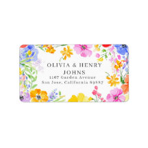 Levendige Waterverf Bloemen Bruiloft Retouradres