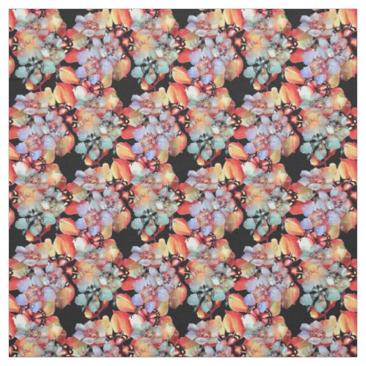 Levendige Waterverf Bloemen Stof op Zwart (Swatch)
