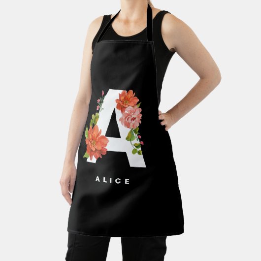 Levendige Waterverf Bloemenbrief Een Monogram Scho Schort (Insitu)