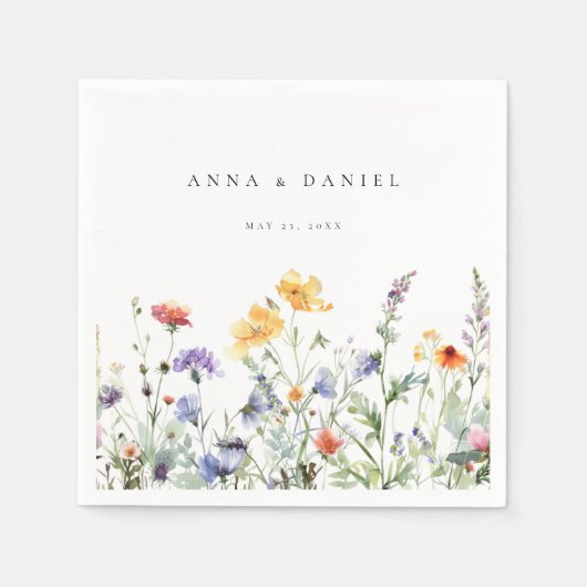 Levendige Waterverf Bloemenbruiloft Servet (Voorkant)