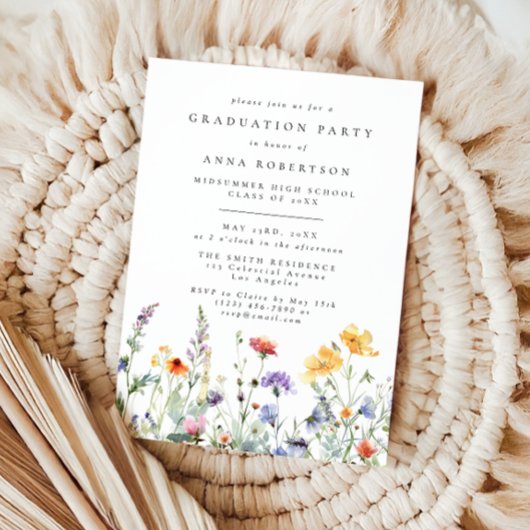 Levendige waterverf bloemengraduation party kaart