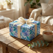 Levendige Waterverf Bloemenpatroon in Blauw en Bla Cadeaupapier