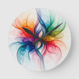 Levendige Waterverf Bloom - Abstracte Bloemenkunst Ronde Klok